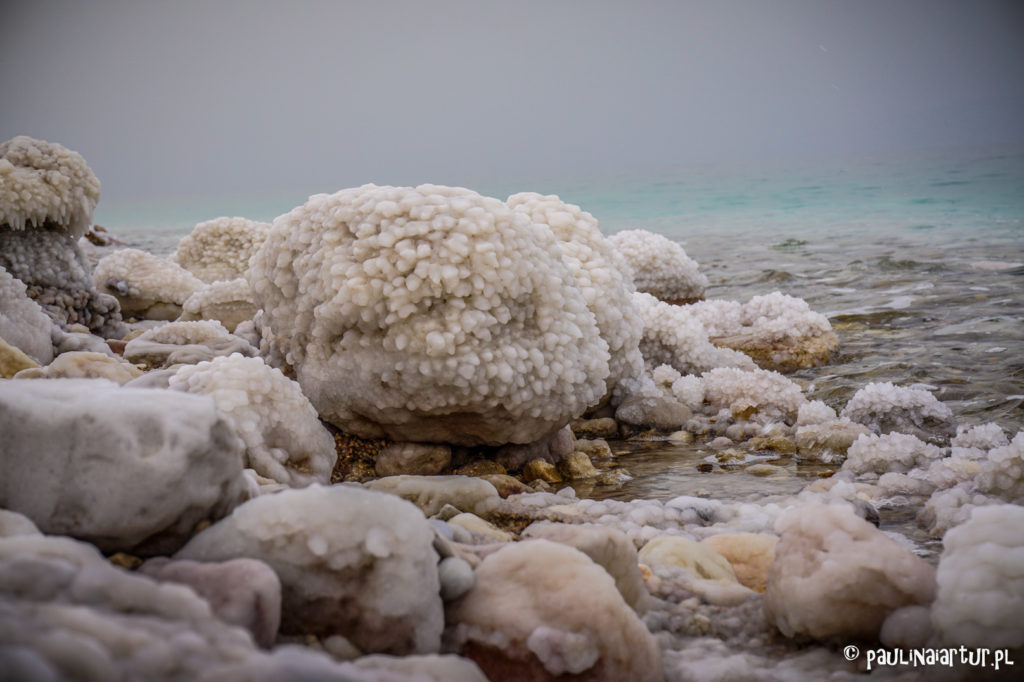Kryształki soli oblepiają kamienie